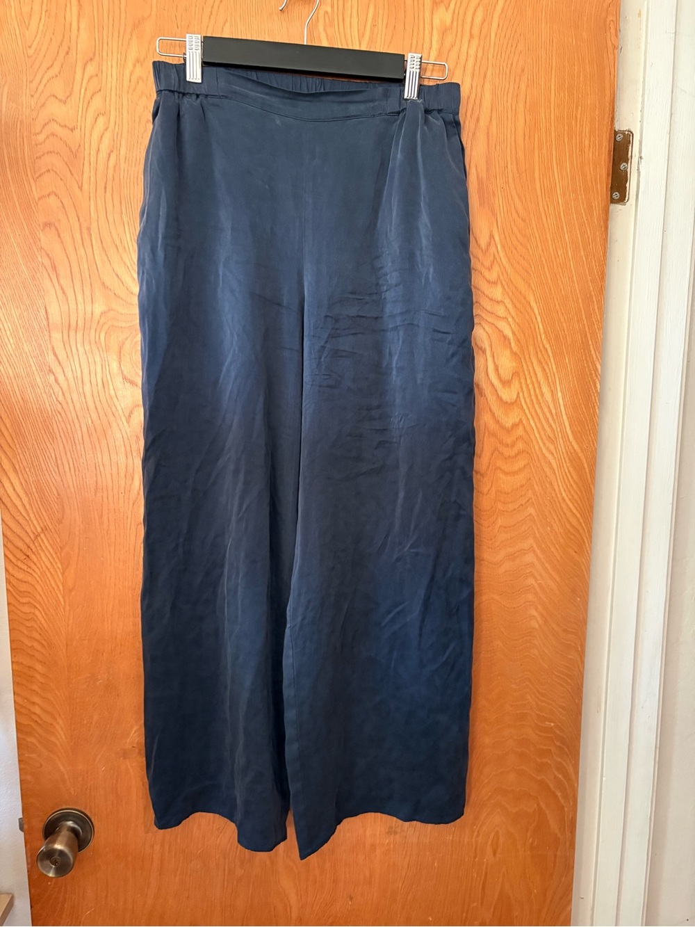 Quince Navy Wide-Leg Silk Pants S